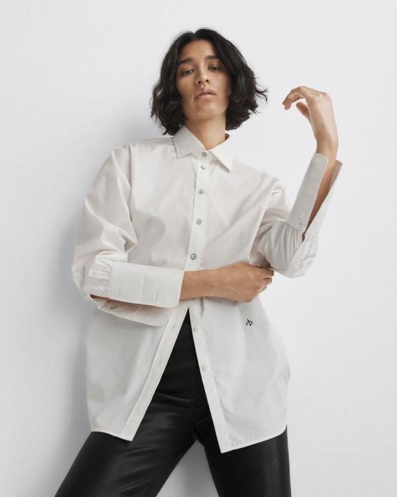 Rag & Bone Diana Cotton Poplin Shirt Classic Fit Button Down White | 76183WHKC