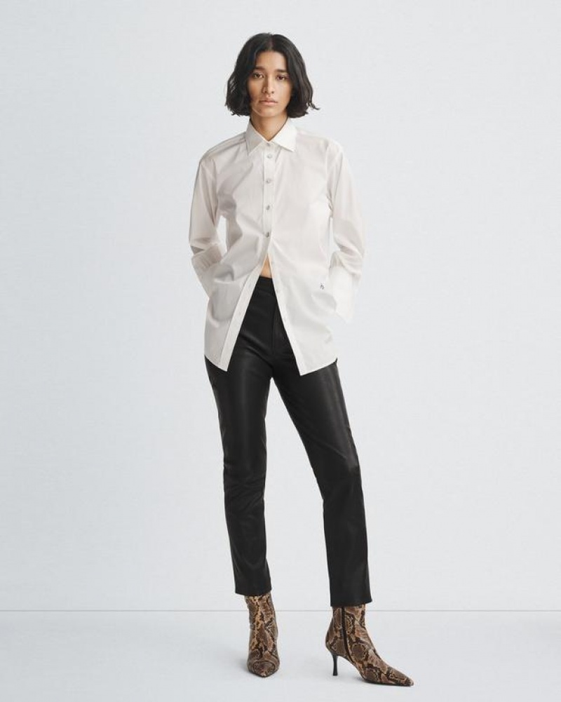 Rag & Bone Diana Cotton Poplin Shirt Classic Fit Button Down White | 76183WHKC