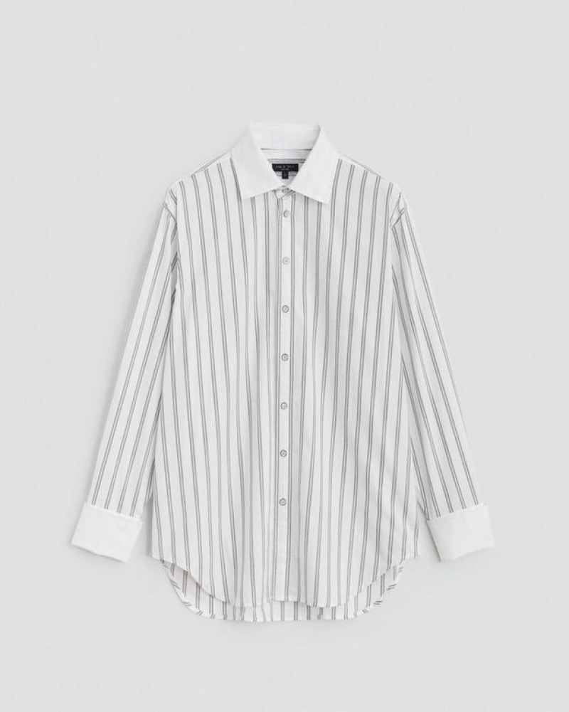 Rag & Bone Diana Cotton Poplin Shirt Relaxed Fit Button Down White Stripe | 37549SHIQ