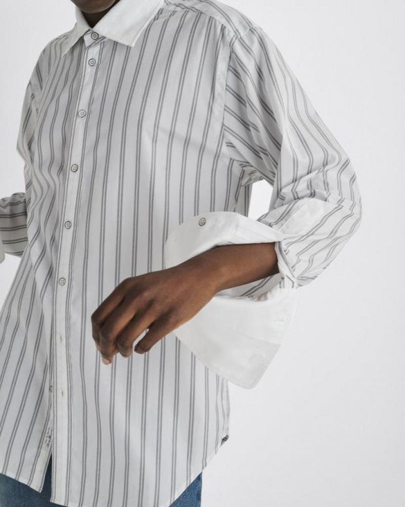 Rag & Bone Diana Cotton Poplin Shirt Relaxed Fit Button Down White Stripe | 37549SHIQ