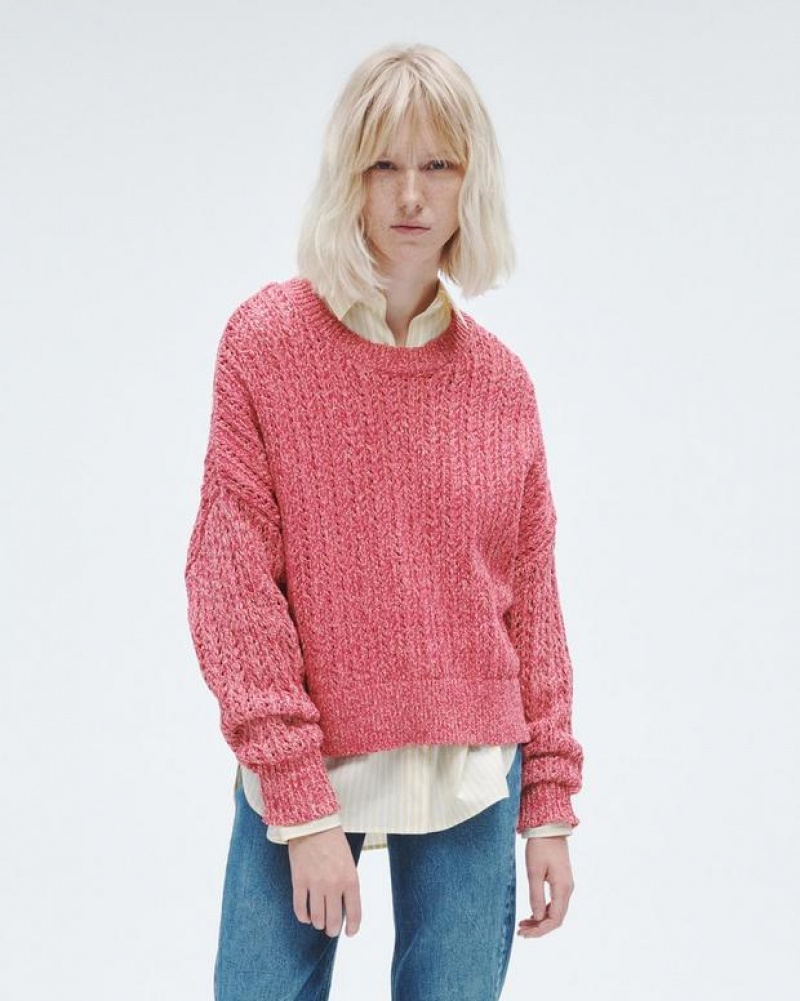 Rag & Bone Edie Cotton Crew Oversized Fit Pink Multi | 29064ZJNE