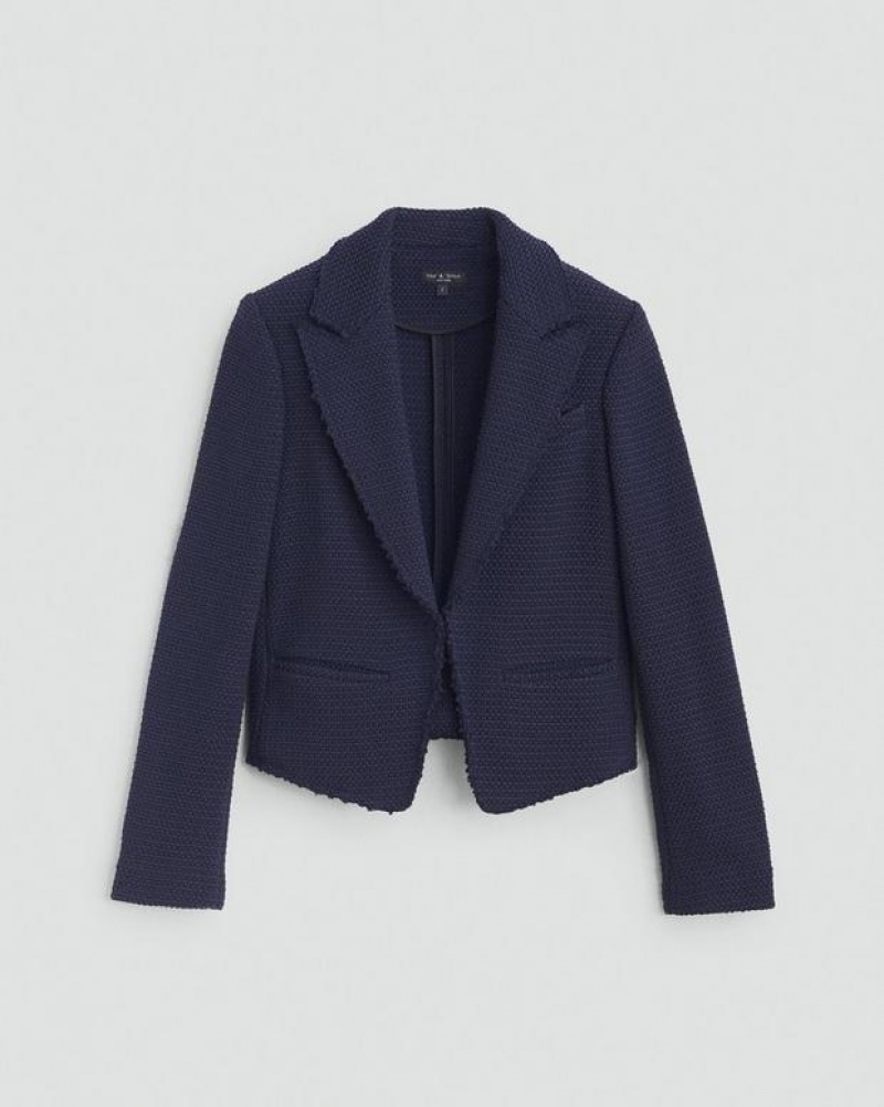 Rag & Bone Elle Tweed Blazer Classic Fit Navy | 36940YPJD