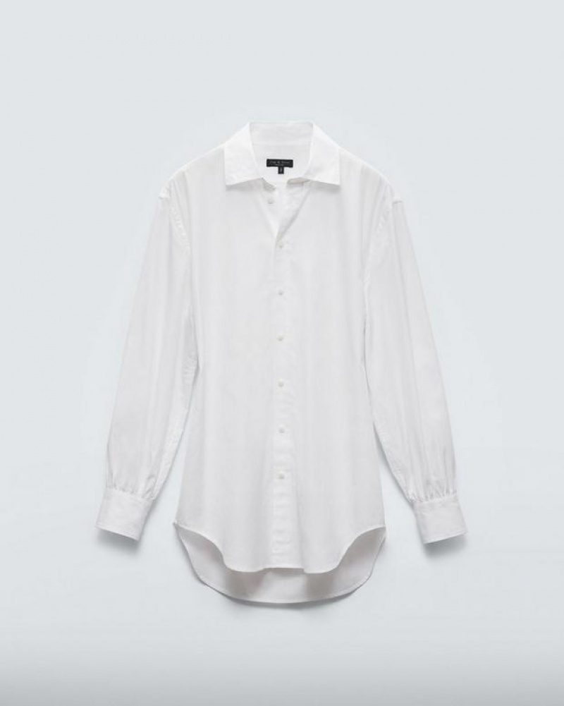 Rag & Bone Ellison Cotton Poplin Top Relaxed Fit Button Down White | 94815OSYI