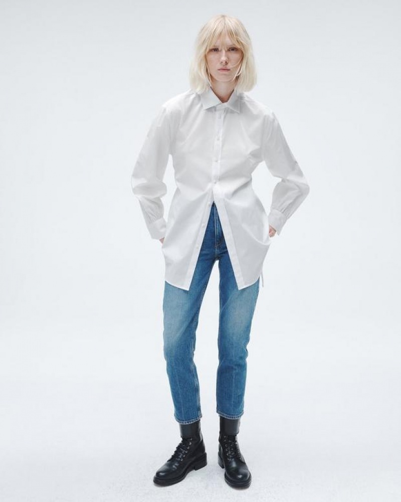 Rag & Bone Ellison Cotton Poplin Top Relaxed Fit Button Down White | 94815OSYI