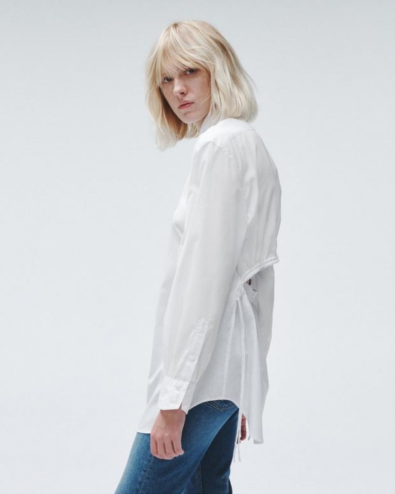 Rag & Bone Ellison Cotton Poplin Top Relaxed Fit Button Down White | 94815OSYI