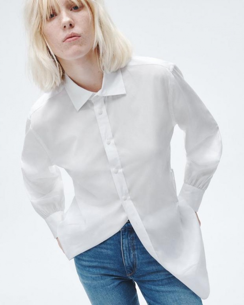 Rag & Bone Ellison Cotton Poplin Top Relaxed Fit Button Down White | 94815OSYI