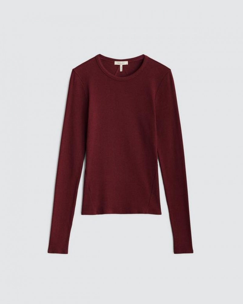 Rag & Bone Essential Rib Long Sleeve Tee Rib Cotton T-Shirt Tawny | 18439QMYJ