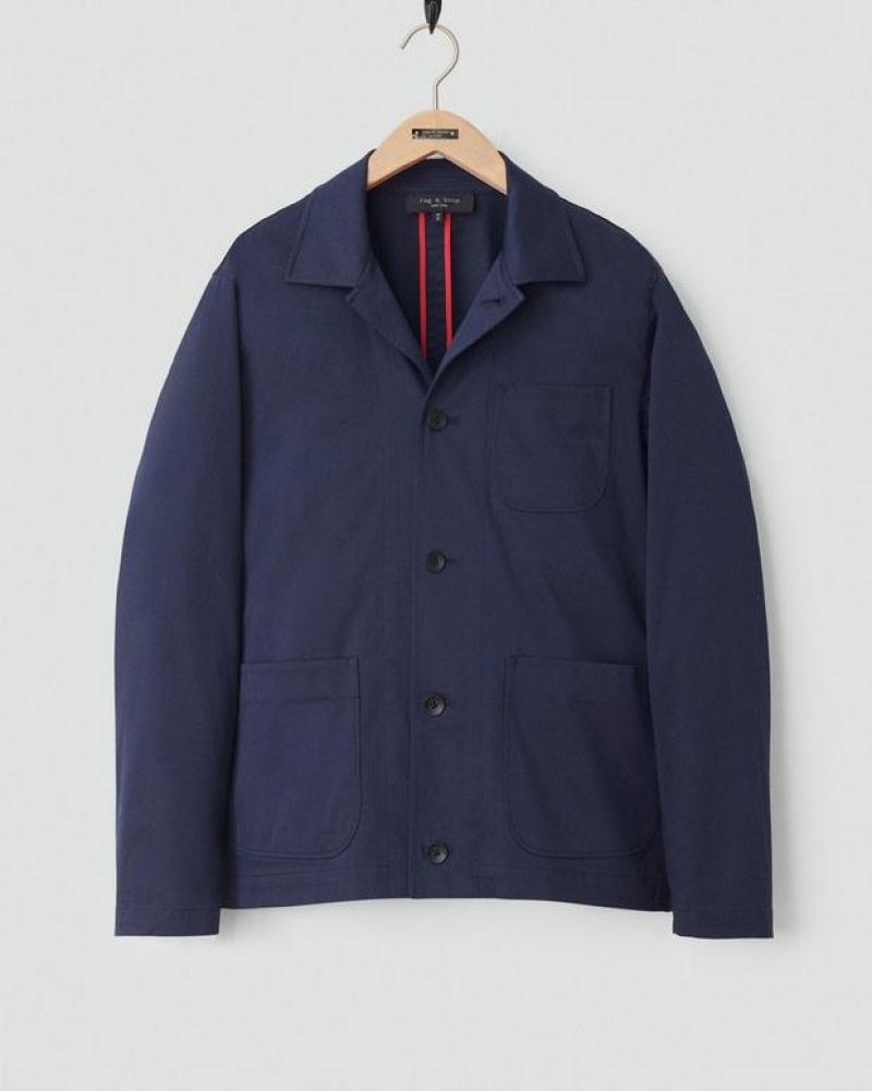 Rag & Bone Evan Cotton Sateen Chore Jacket Relaxed Fit Navy | 12946AWLD