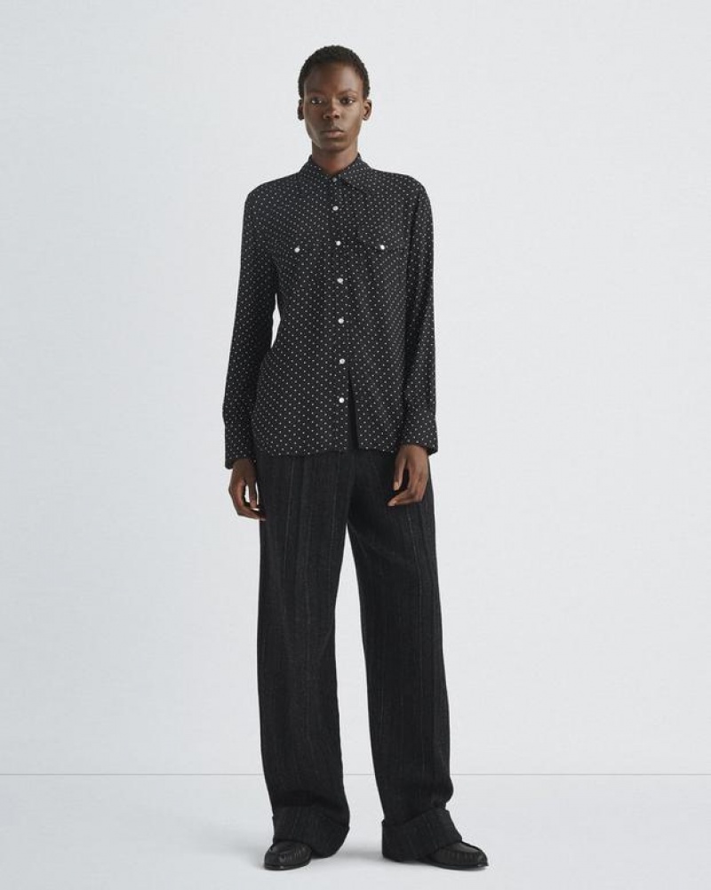 Rag & Bone Farren Crepe Shirt Classic Fit Button Down Polka Dot | 35819XYSZ