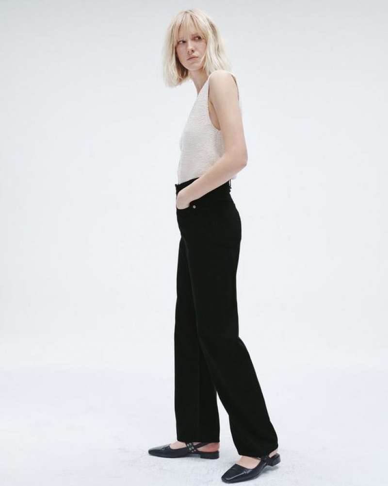 Rag & Bone Featherweight Logan Wide-Leg Mid-Rise Featherweight Jean Black | 06147GPMO