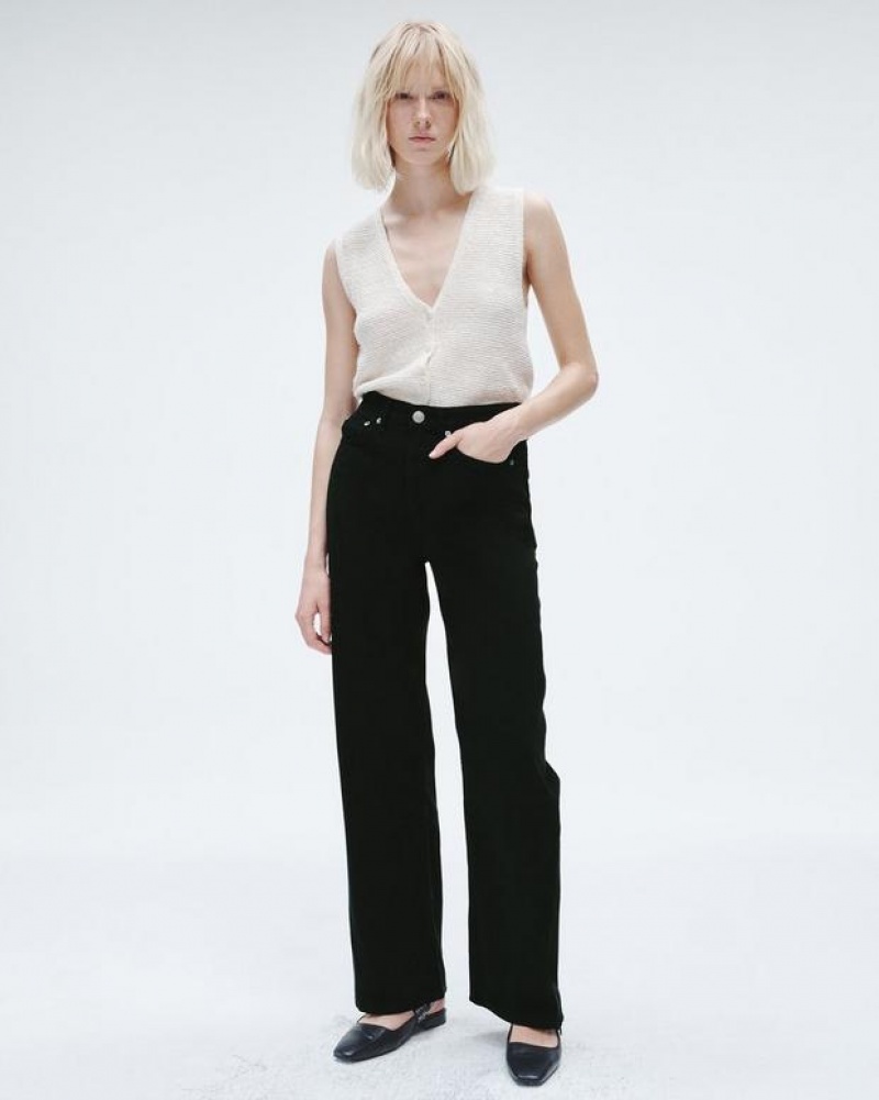 Rag & Bone Featherweight Logan Wide-Leg Mid-Rise Featherweight Jean Black | 06147GPMO