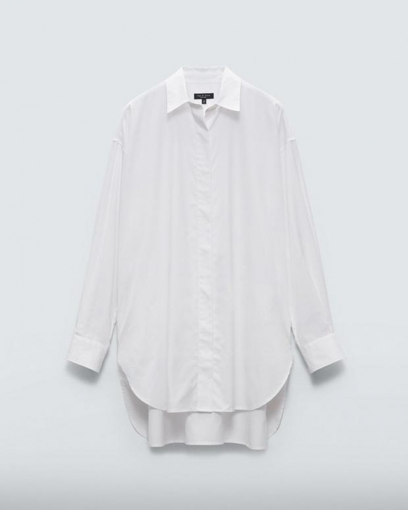 Rag & Bone Fia Cotton Poplin Shirt Relaxed Fit Button Down White | 13275DJVF