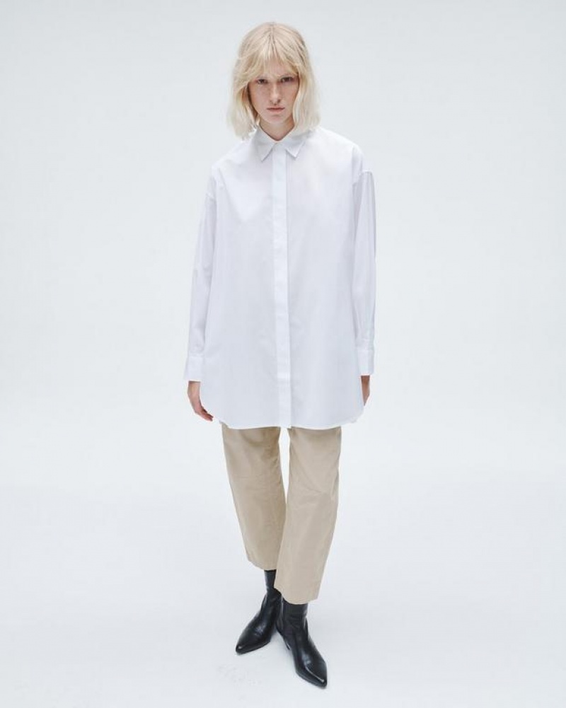 Rag & Bone Fia Cotton Poplin Shirt Relaxed Fit Button Down White | 13275DJVF