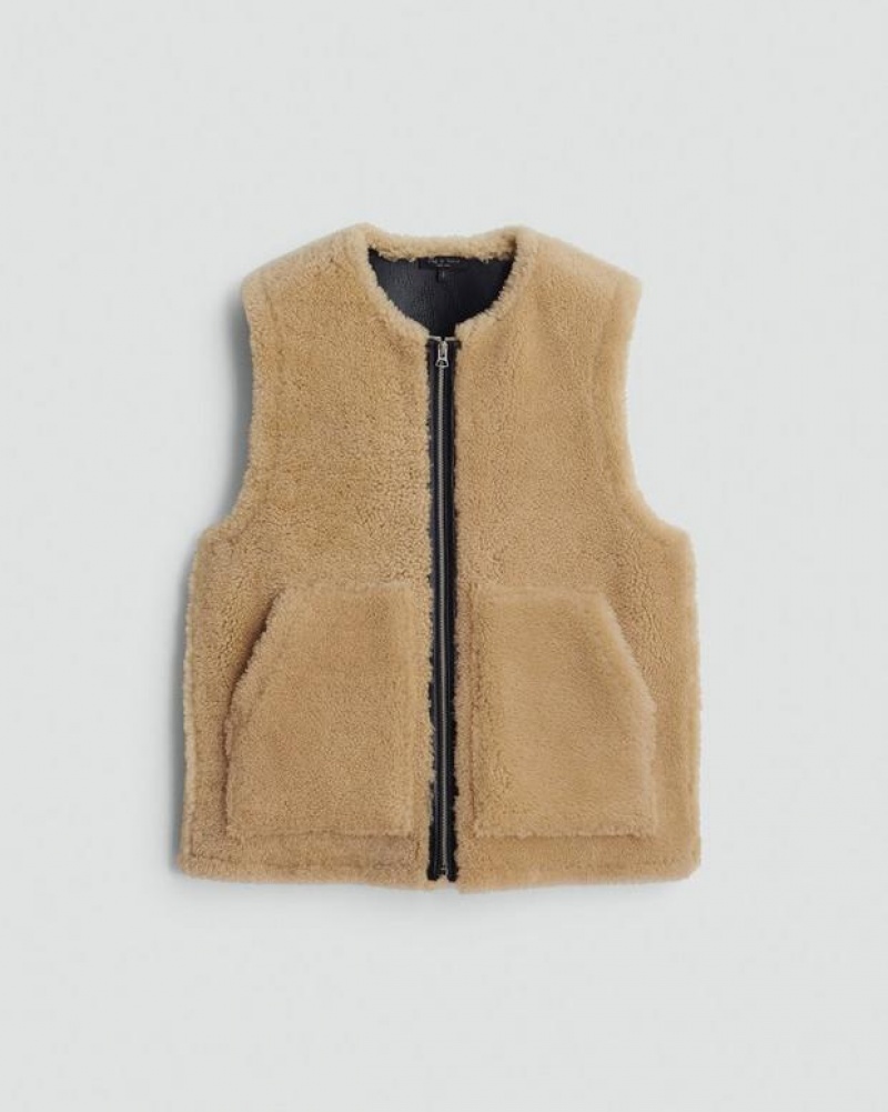 Rag & Bone Fia Shearling Vest Relaxed Fit Black | 36475FNHA