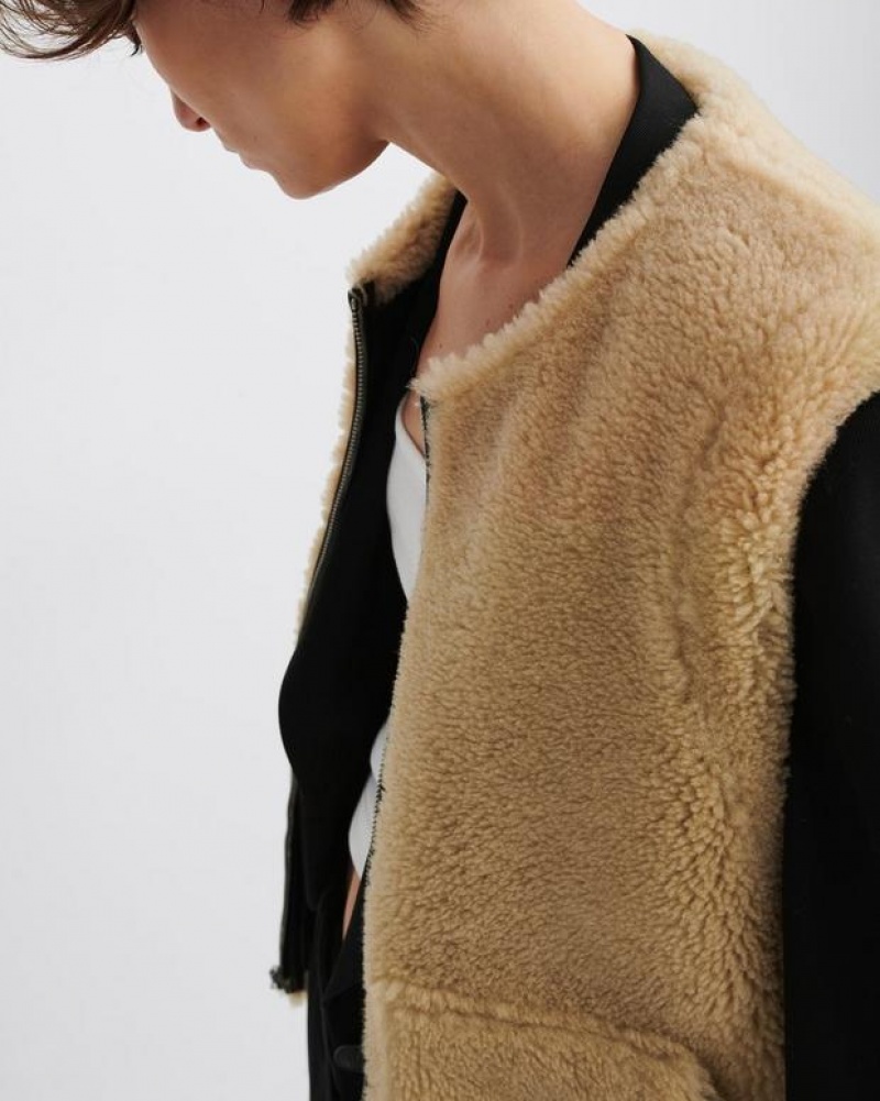 Rag & Bone Fia Shearling Vest Relaxed Fit Black | 36475FNHA