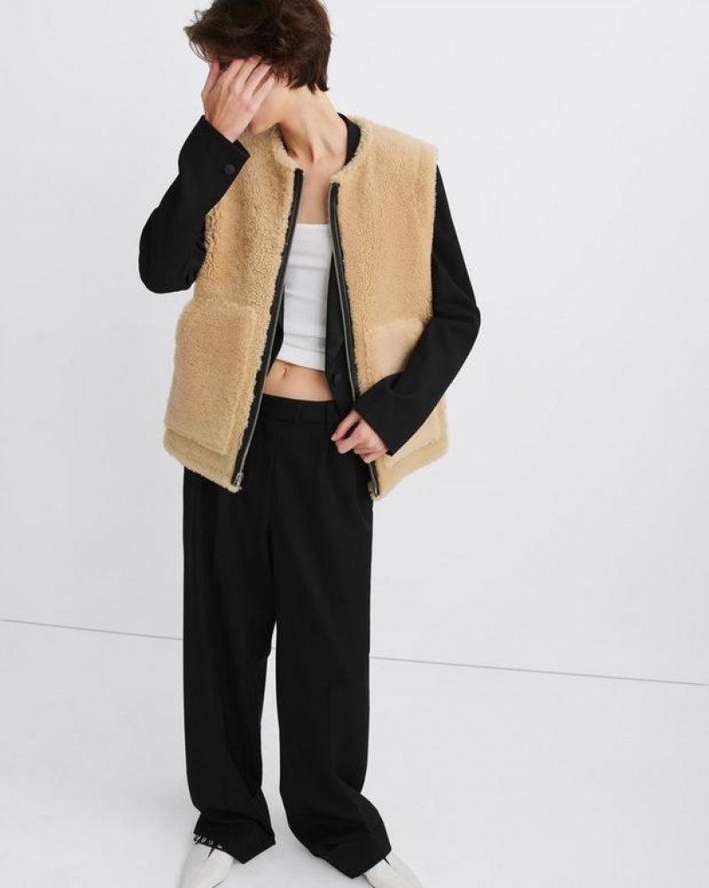 Rag & Bone Fia Shearling Vest Relaxed Fit Black | 36475FNHA