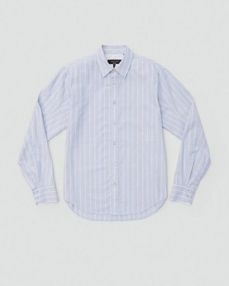 Rag & Bone Fit 2 Engineered Cotton Stripe Oxford Shirt Relaxed Fit Button Down Blue Stripe | 62159FXYD