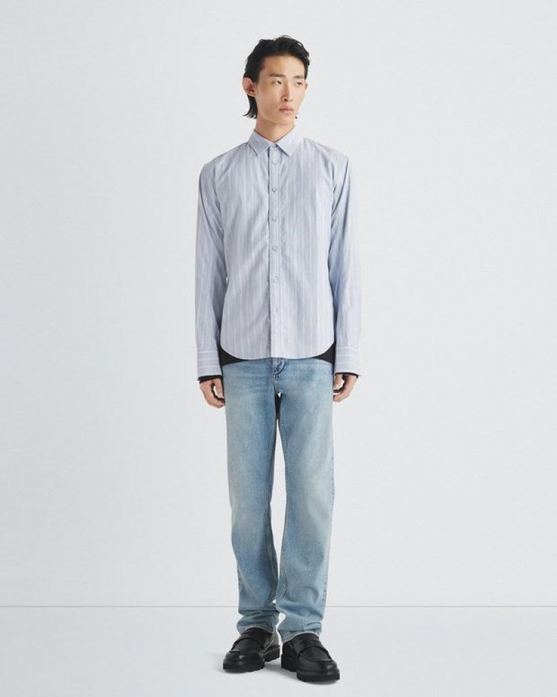 Rag & Bone Fit 2 Engineered Cotton Stripe Oxford Shirt Relaxed Fit Button Down Blue Stripe | 62159FXYD