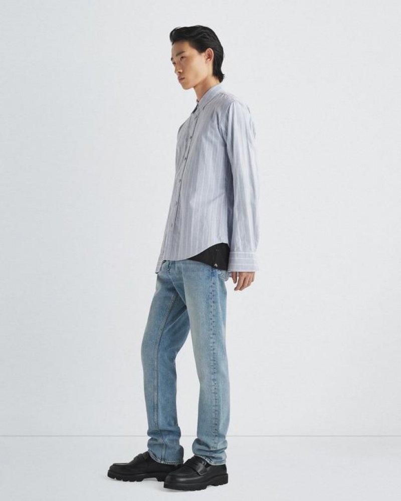 Rag & Bone Fit 2 Engineered Cotton Stripe Oxford Shirt Relaxed Fit Button Down Blue Stripe | 62159FXYD