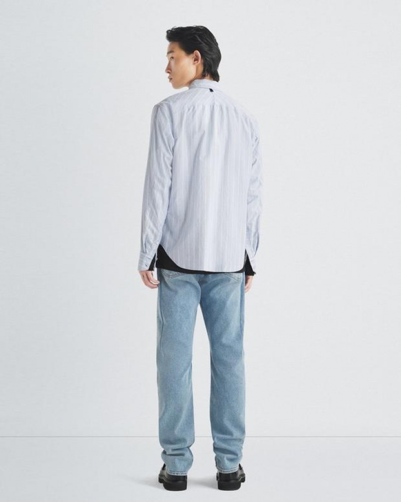 Rag & Bone Fit 2 Engineered Cotton Stripe Oxford Shirt Relaxed Fit Button Down Blue Stripe | 62159FXYD