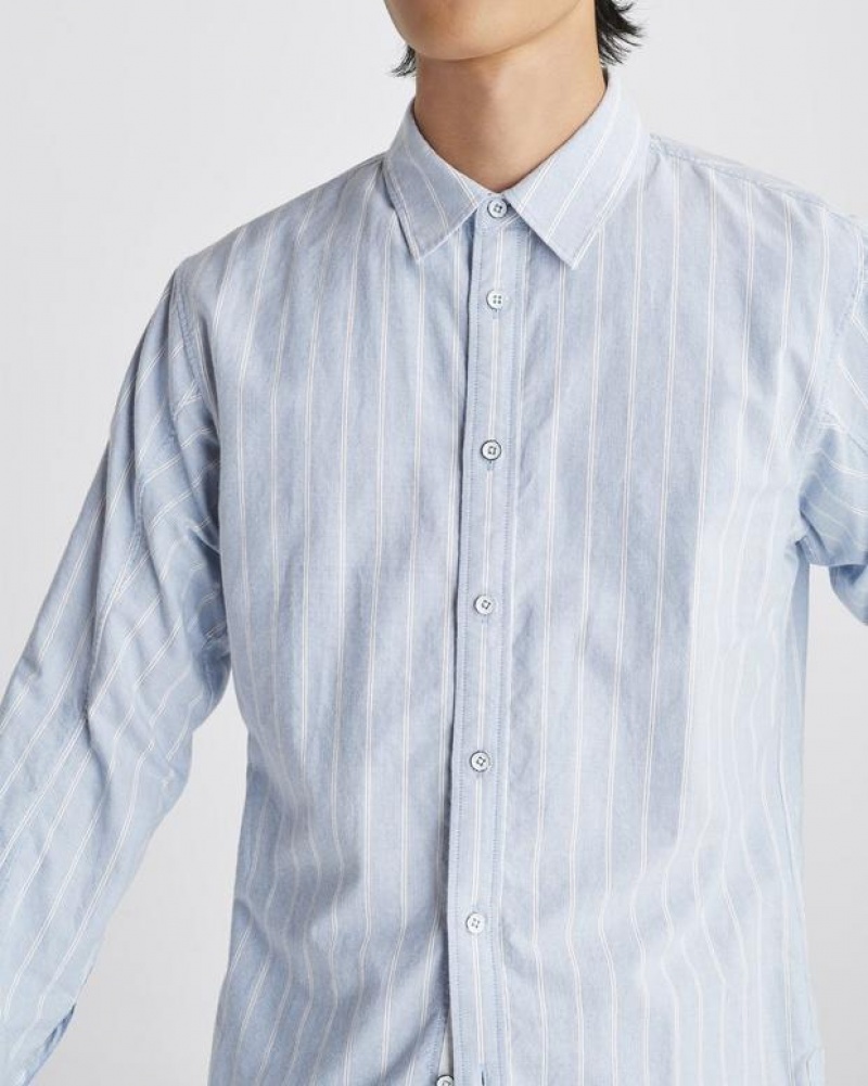 Rag & Bone Fit 2 Engineered Cotton Stripe Oxford Shirt Relaxed Fit Button Down Blue Stripe | 62159FXYD