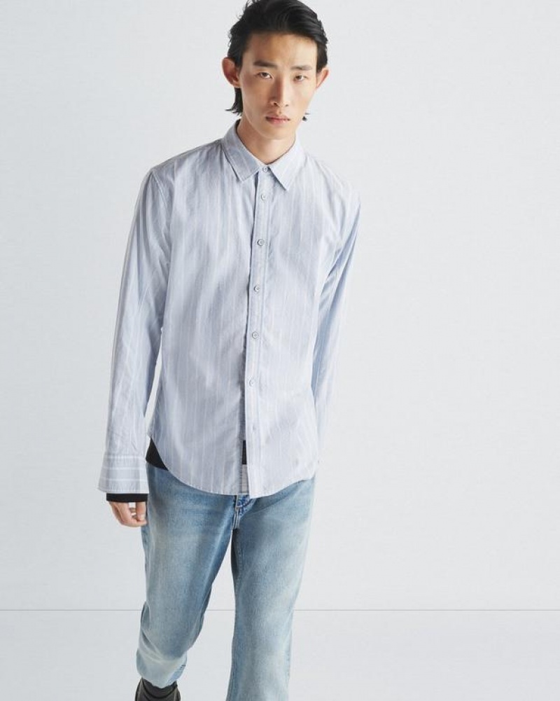 Rag & Bone Fit 2 Engineered Cotton Stripe Oxford Shirt Relaxed Fit Button Down Blue Stripe | 62159FXYD