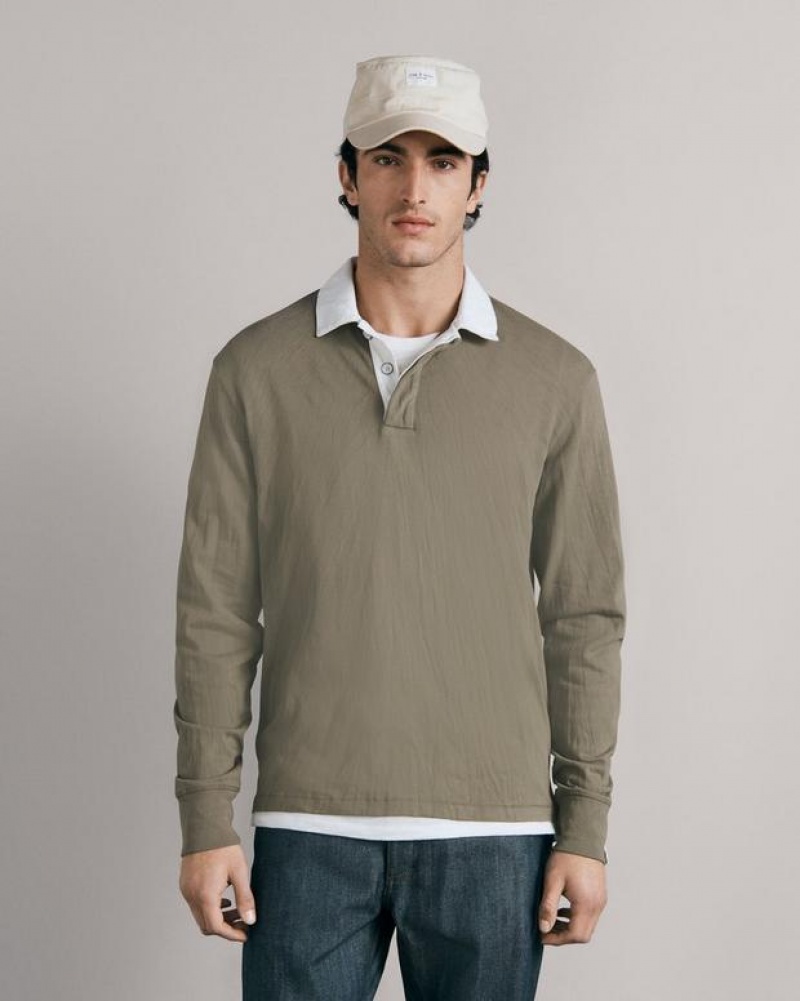 Rag & Bone Garment Dye Cotton Rugby Classic Fit Polo Lichen | 96058NYJA