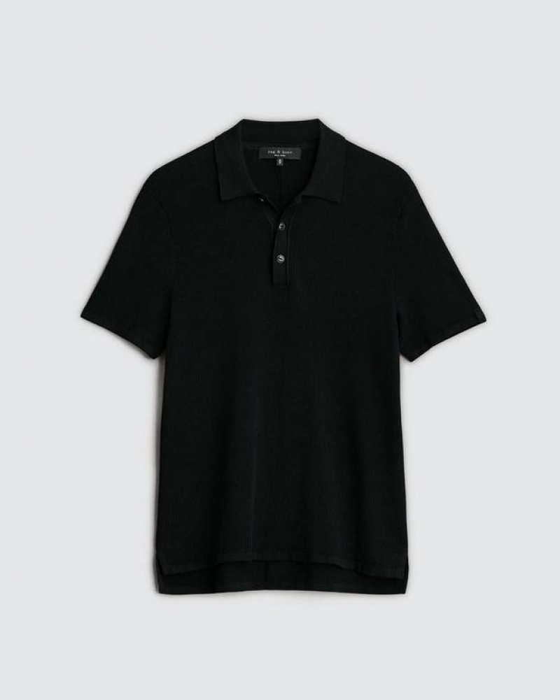 Rag & Bone Harvey Cotton Knit Polo Classic Fit Polo Black | 38094NXGP