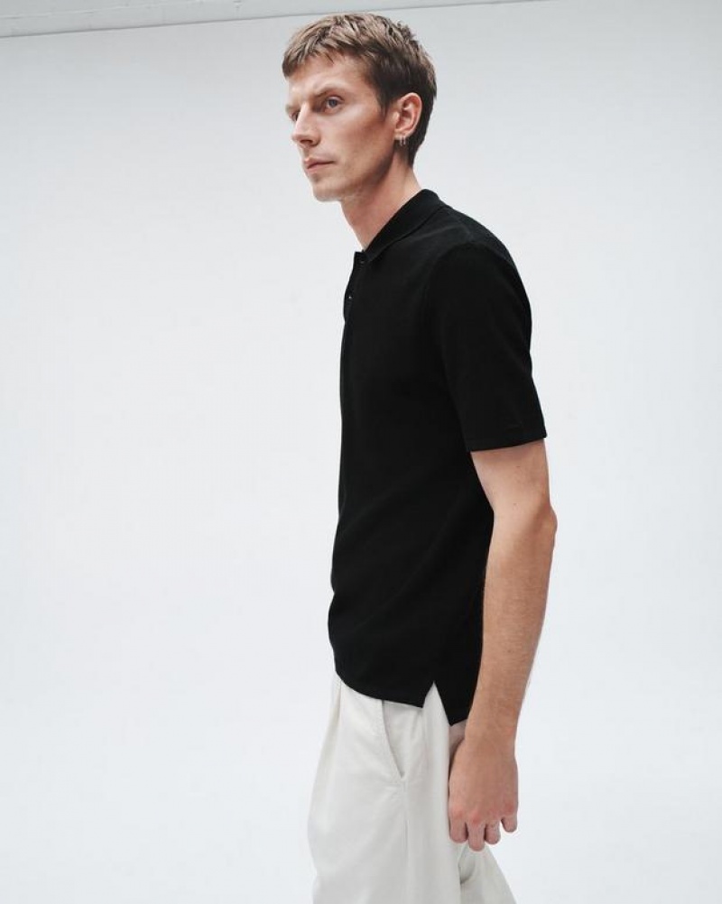 Rag & Bone Harvey Cotton Knit Polo Classic Fit Polo Black | 38094NXGP