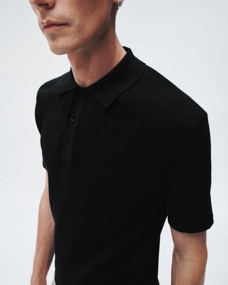 Rag & Bone Harvey Cotton Knit Polo Classic Fit Polo Black | 38094NXGP