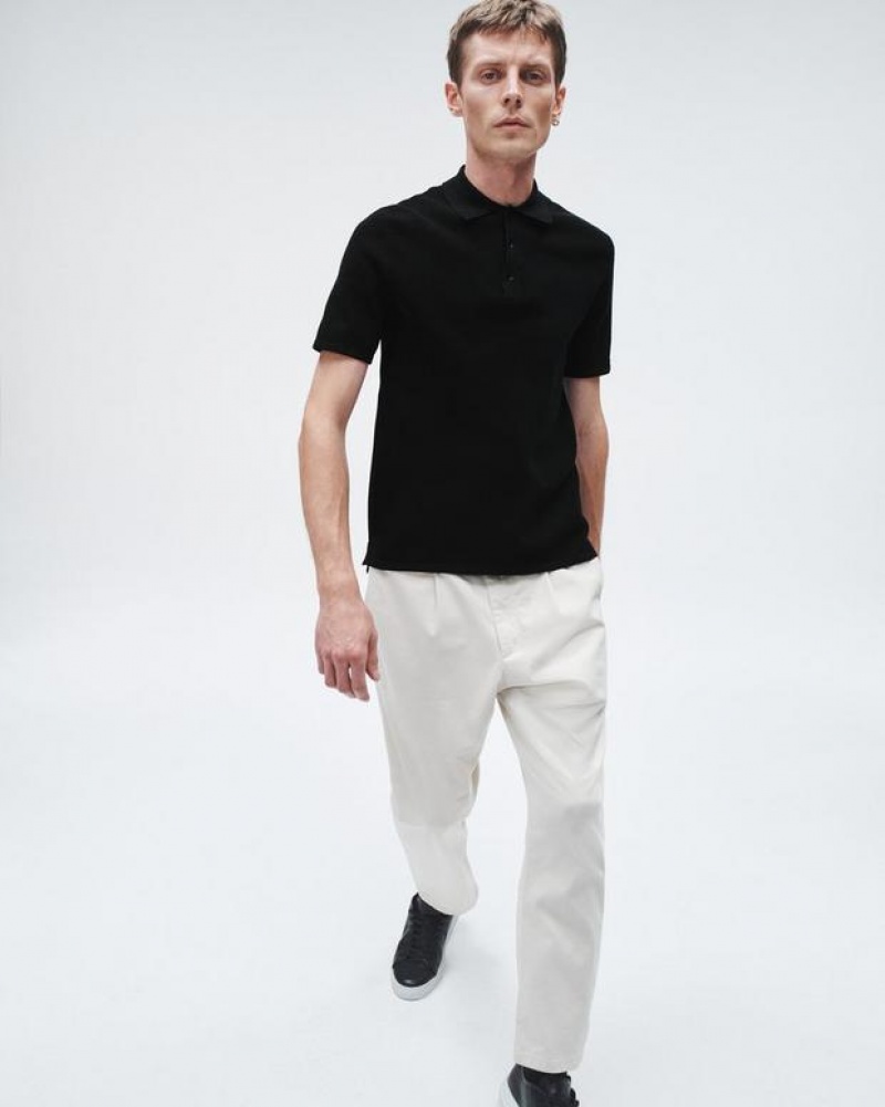 Rag & Bone Harvey Cotton Knit Polo Classic Fit Polo Black | 38094NXGP