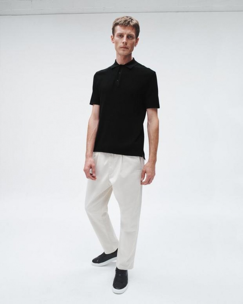 Rag & Bone Harvey Cotton Knit Polo Classic Fit Polo Black | 38094NXGP