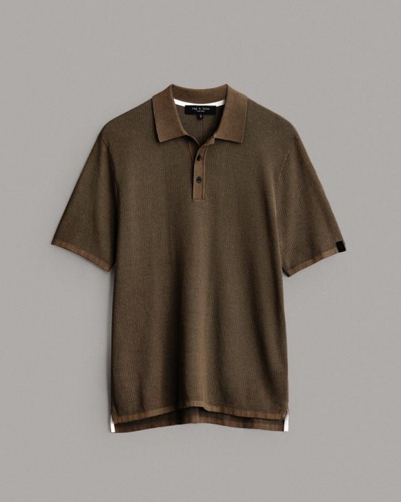 Rag & Bone Harvey Cotton Knit Short Sleeve Polo Classic Fit Polo Army | 41369MNRB