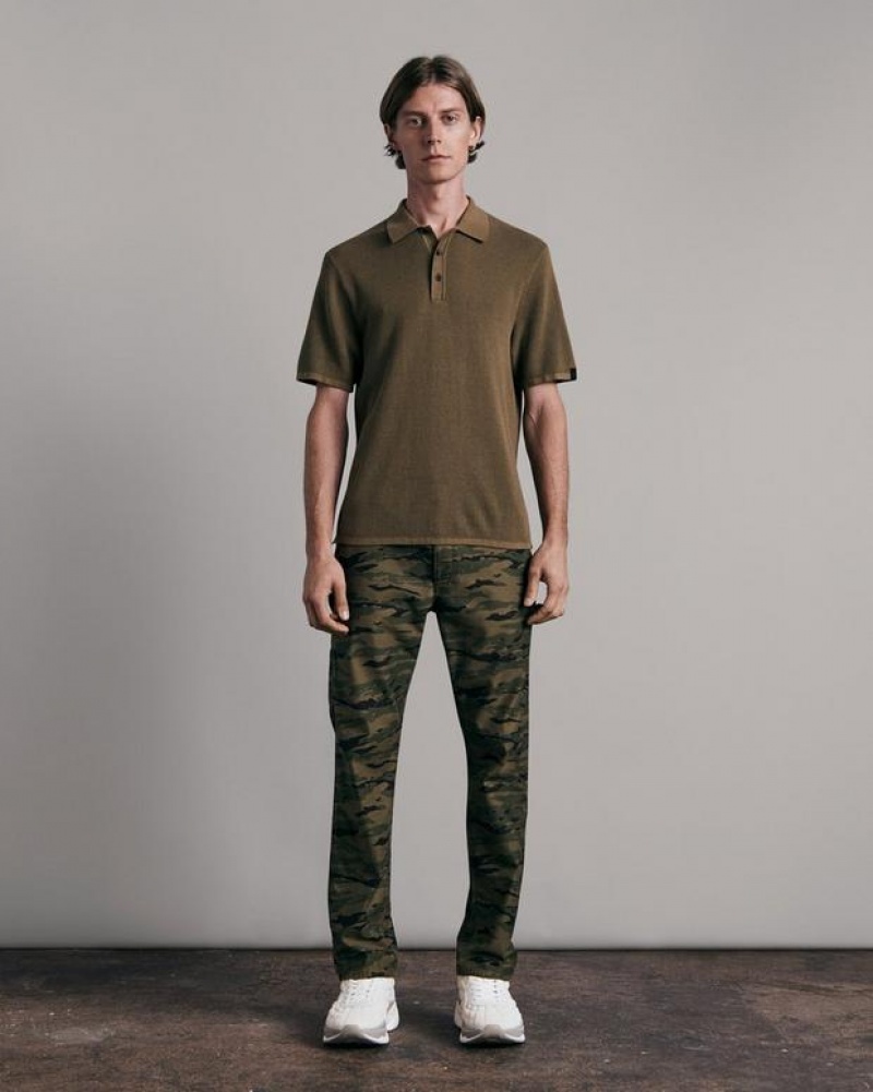 Rag & Bone Harvey Cotton Knit Short Sleeve Polo Classic Fit Polo Army | 41369MNRB