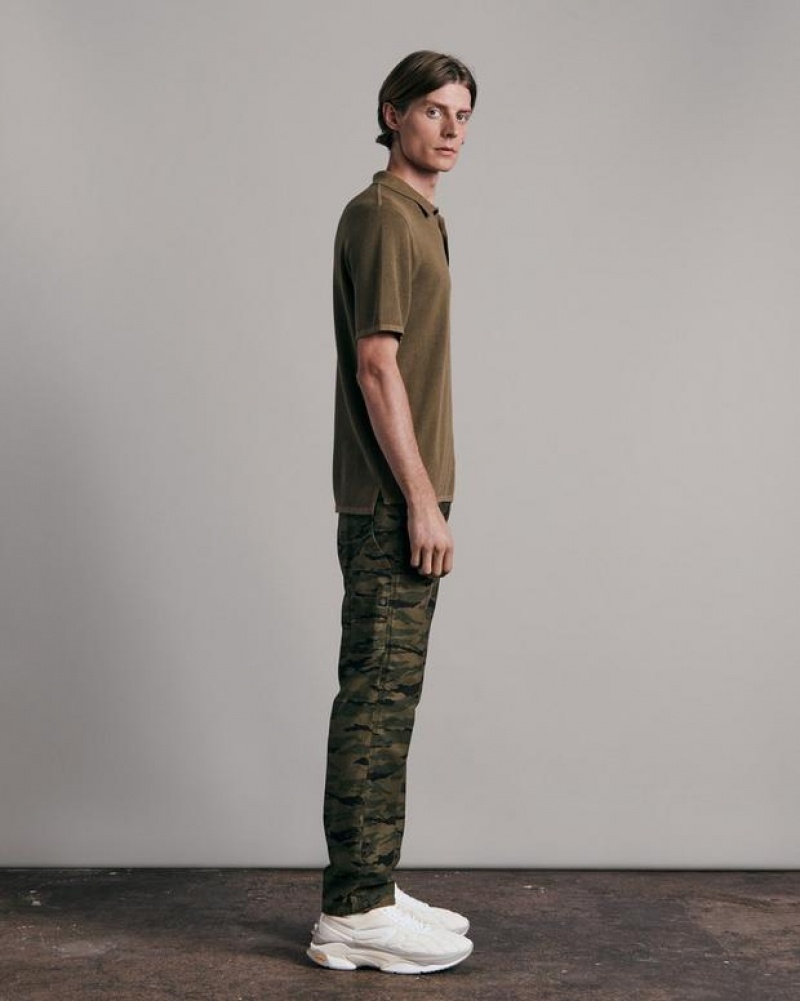 Rag & Bone Harvey Cotton Knit Short Sleeve Polo Classic Fit Polo Army | 41369MNRB