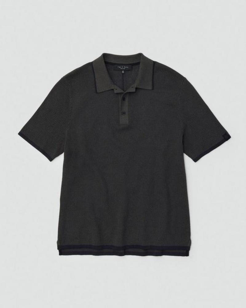 Rag & Bone Harvey Cotton Polo Classic Fit Shadow Green | 53186YKXT