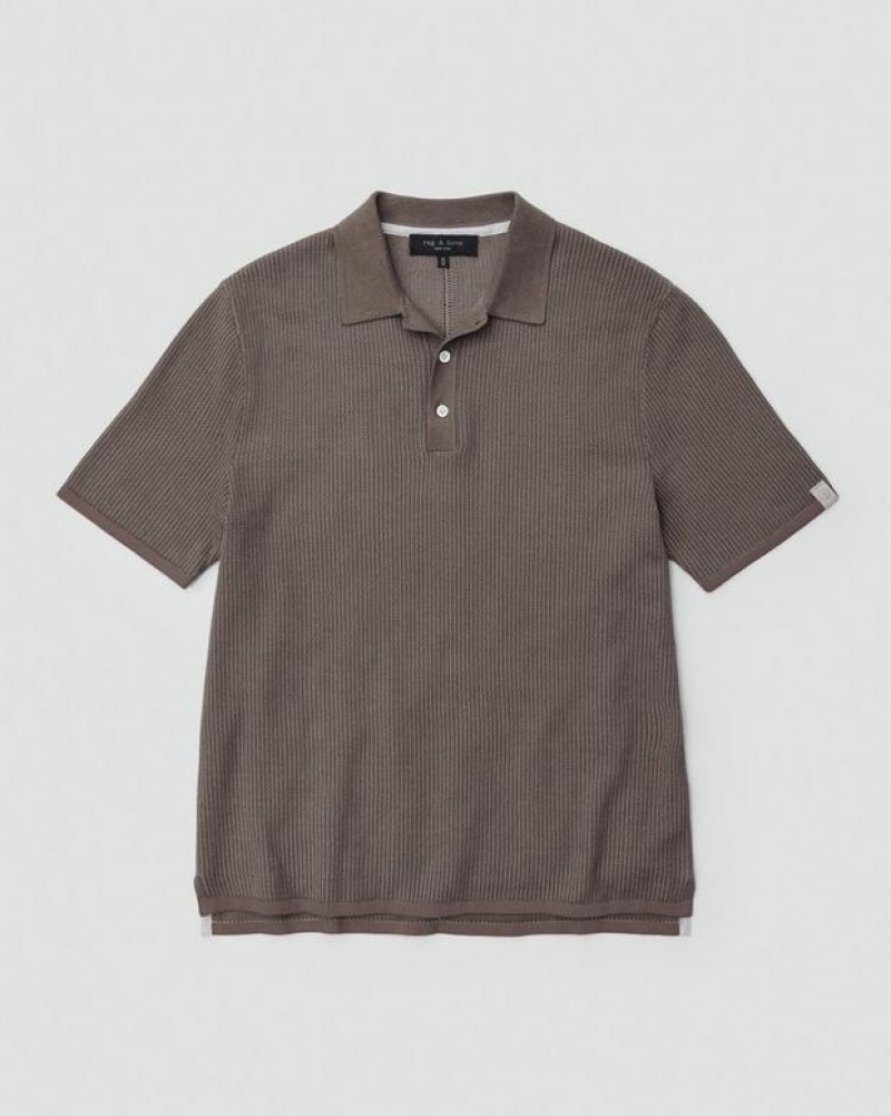 Rag & Bone Harvey Cotton Polo Classic Fit Taupe | 14923GVBL