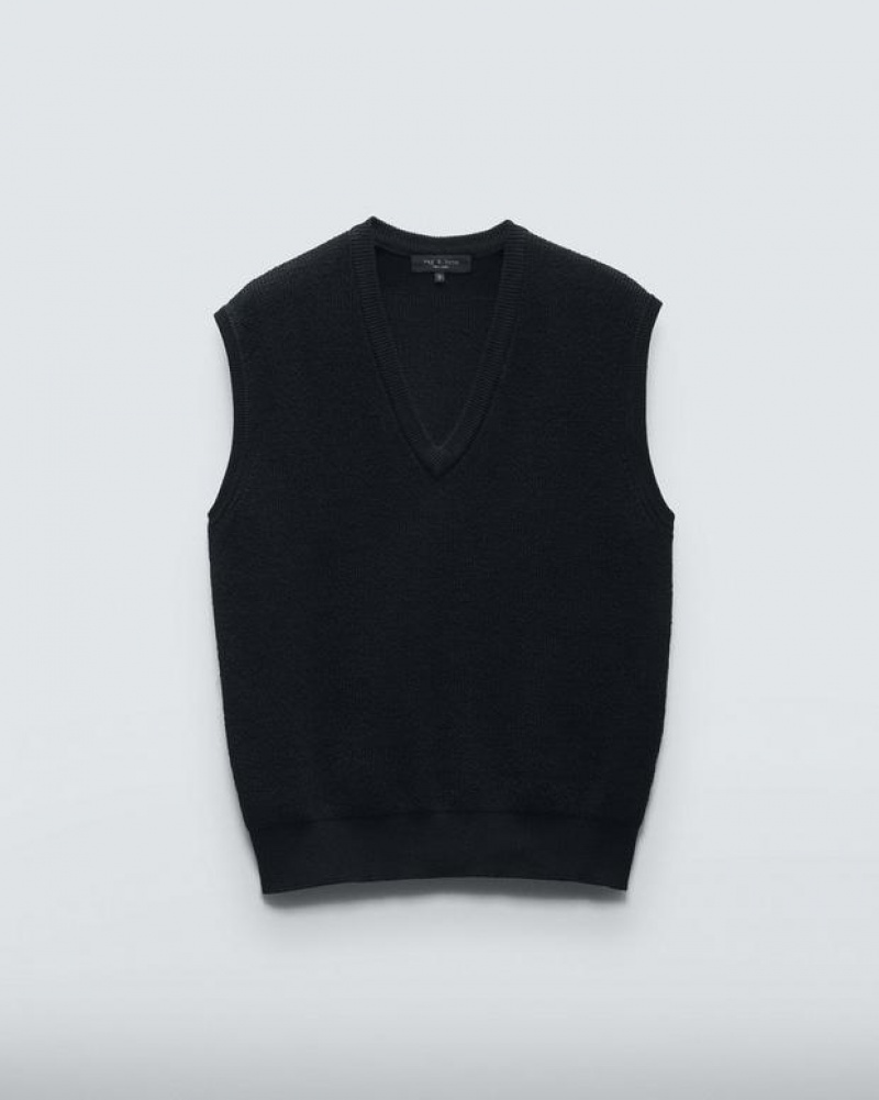 Rag & Bone Harvey Cotton Sweater Vest Classic Fit Black | 57609HYXF