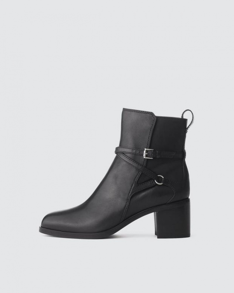 Rag & Bone Hazel Buckle Boot - Leather Chelsea Boot Black | 24635VORN