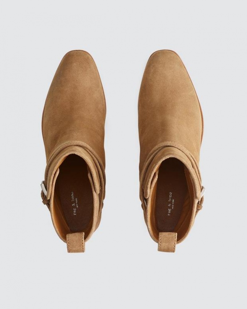 Rag & Bone Hazel Buckle Boot - Suede Chelsea Boot Camel Suede | 12389THOU