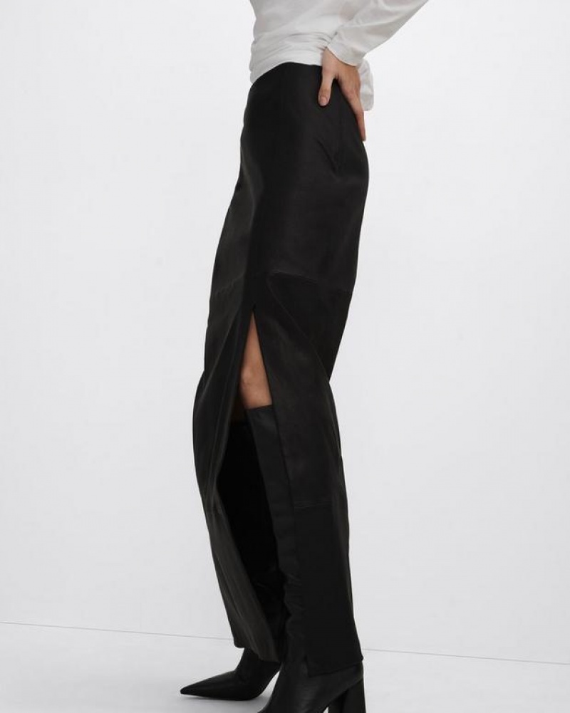 Rag & Bone Ilana Stretch Leather Skirt Maxi Black | 18230ZGOV