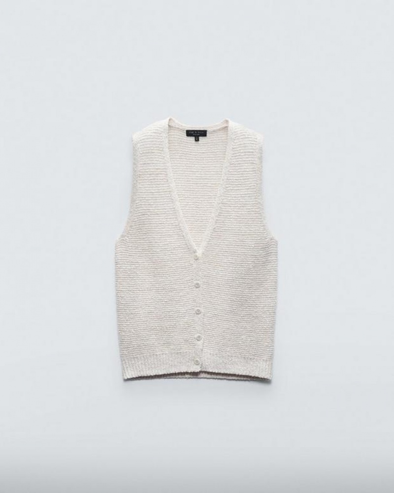 Rag & Bone Jackie Cotton Linen Sweater Vest Relaxed Fit Ivory | 73451SJDF