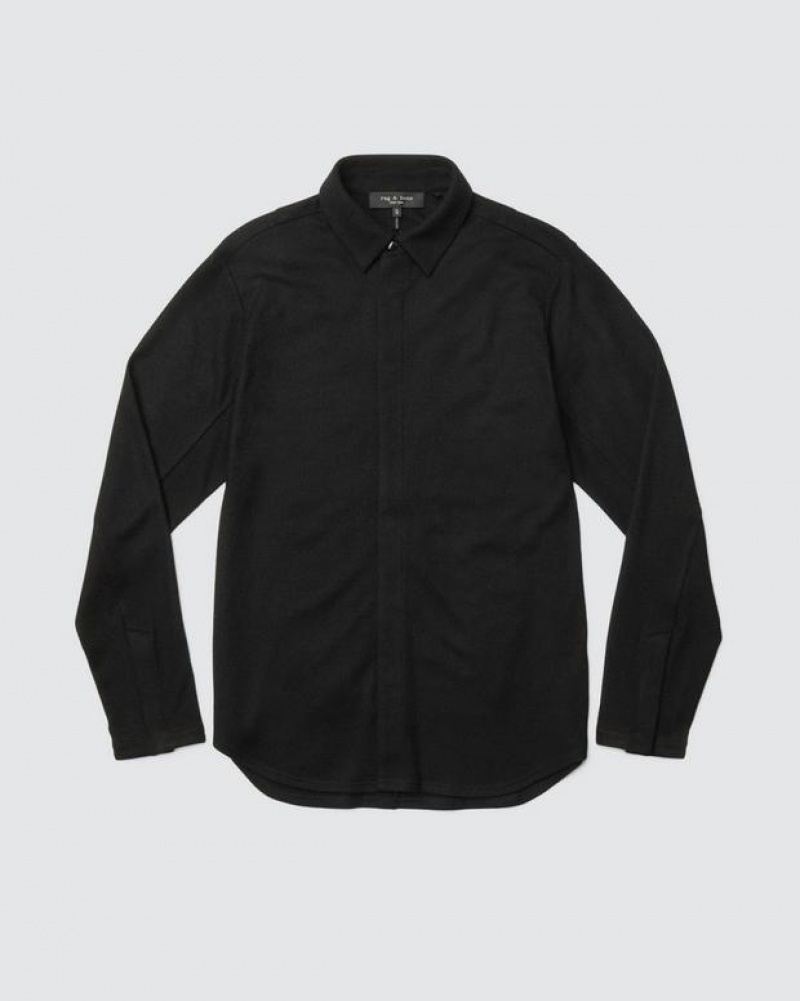 Rag & Bone Japanese Wool Precision Shirt Relaxed Fit Button Down Black | 59723ZPSQ