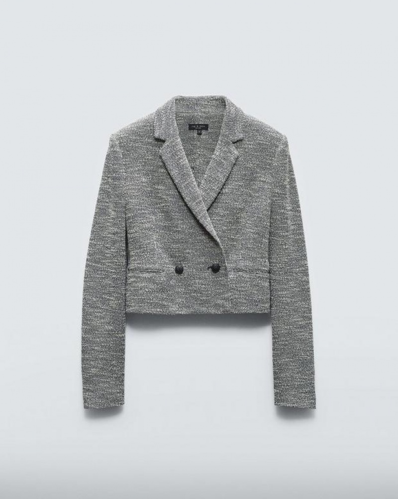 Rag & Bone Josie Italian Tweed Blazer Tailored Fit Navy White Muti | 01965IWVY