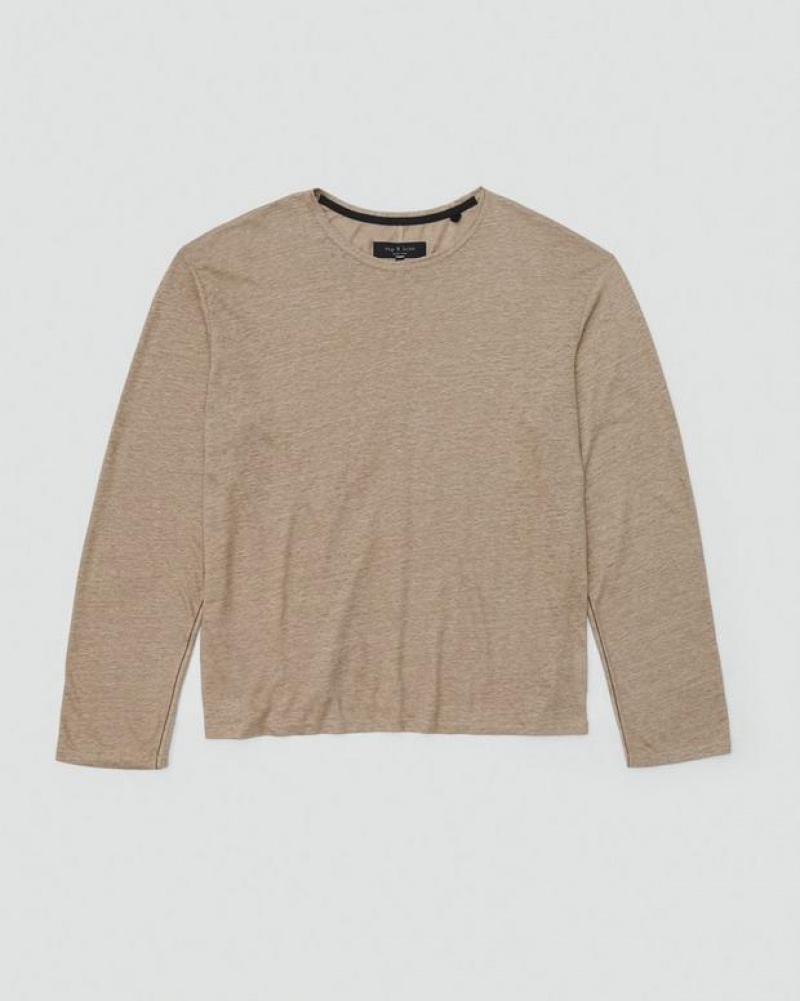 Rag & Bone Kerwin Long Sleeve Tee Linen T-Shirt Taupe | 57089JVBU