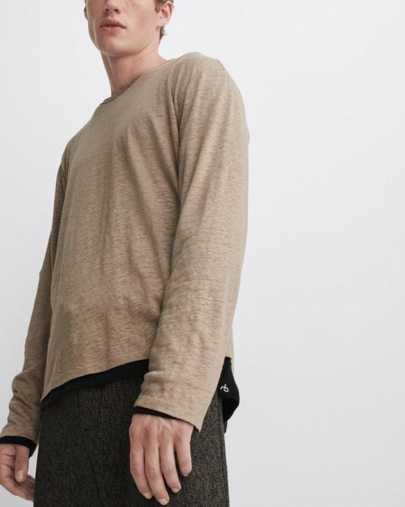 Rag & Bone Kerwin Long Sleeve Tee Linen T-Shirt Taupe | 57089JVBU