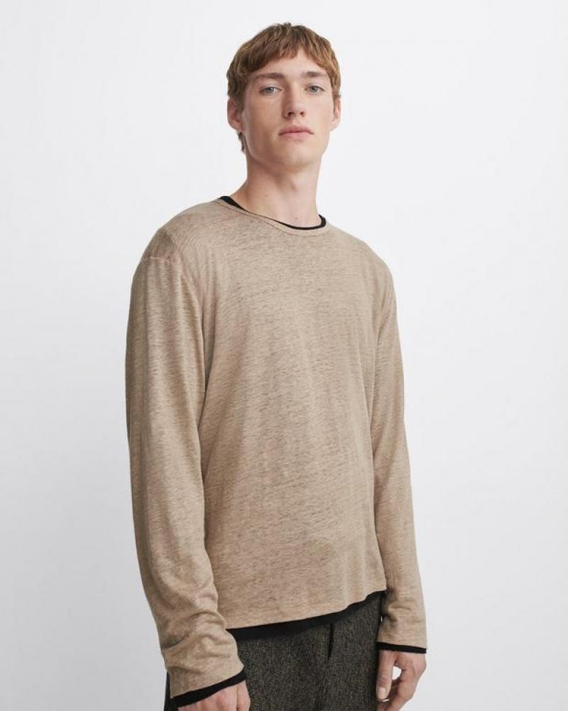 Rag & Bone Kerwin Long Sleeve Tee Linen T-Shirt Taupe | 57089JVBU