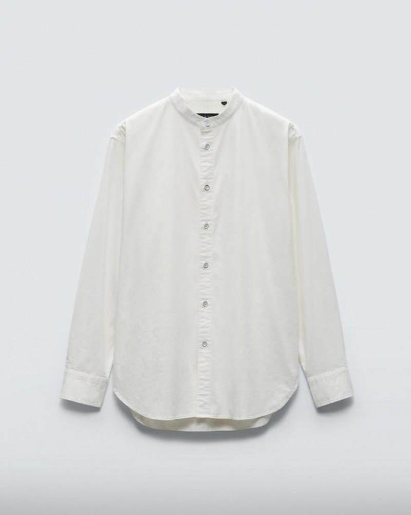 Rag & Bone Landon Cotton Poplin Shirt Relaxed Fit Button Down Marshmallow | 28063LSQH