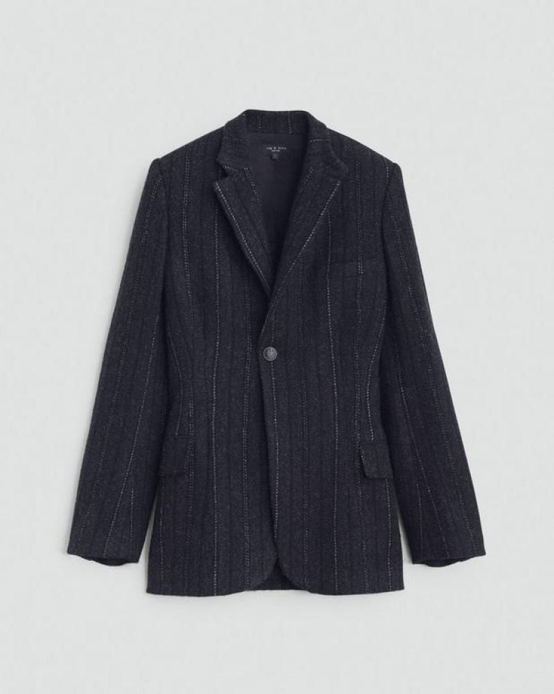 Rag & Bone Laurence Striped Wool Blazer Tailored Fit Grey Stripe | 80624WQHD