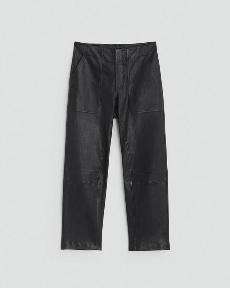 Rag & Bone Leyton Workwear Leather Pant Relaxed Fit Black | 86491OTNB